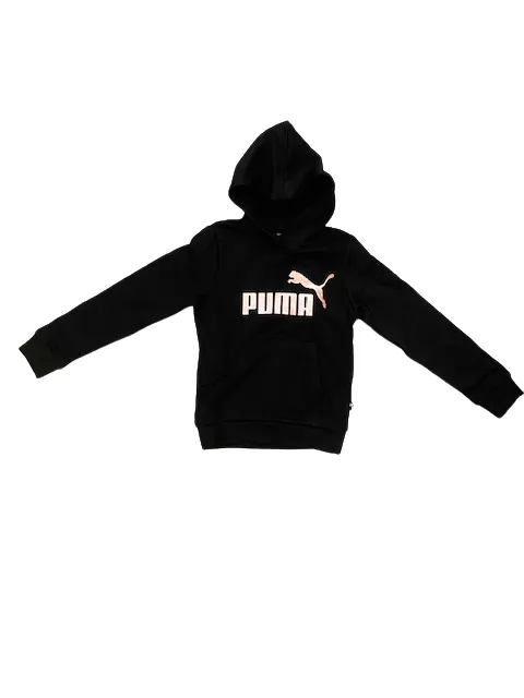 Puma Girls' sweatshirt with hood and pouch pocket ESS+ 2 logo print 670310 11 black pink gold