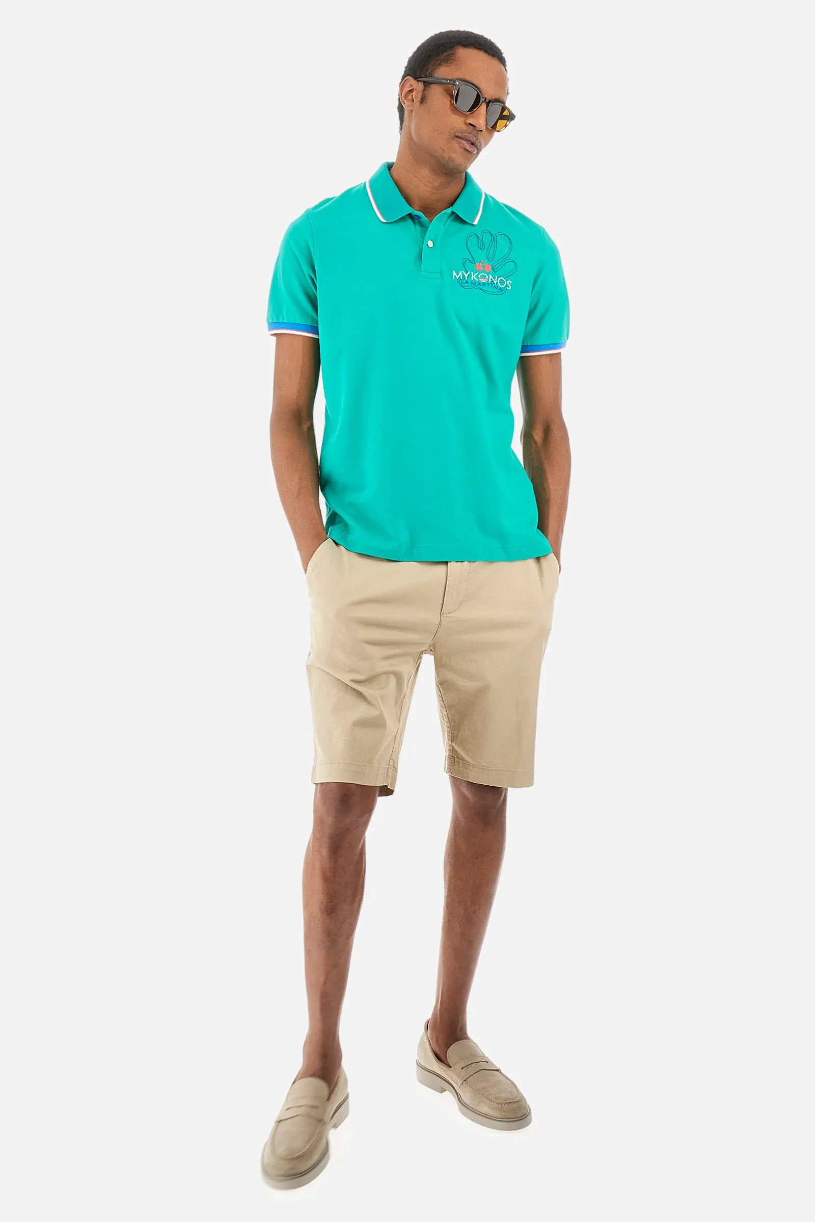 Regular-fit polo shirt in elasticated cotton - Yorath