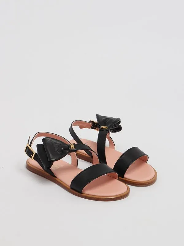Sandali bambina Elisabetta Franchi in pelle con fiocco Nero