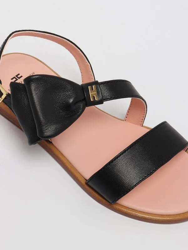 Sandali bambina Elisabetta Franchi in pelle con fiocco Nero