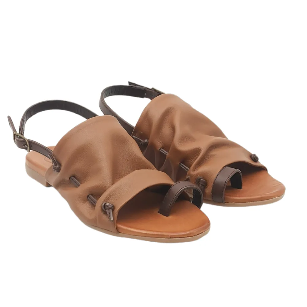 Sandalo donna infradito fascia in pelle Woz 19837 Cam Tan/Tdm