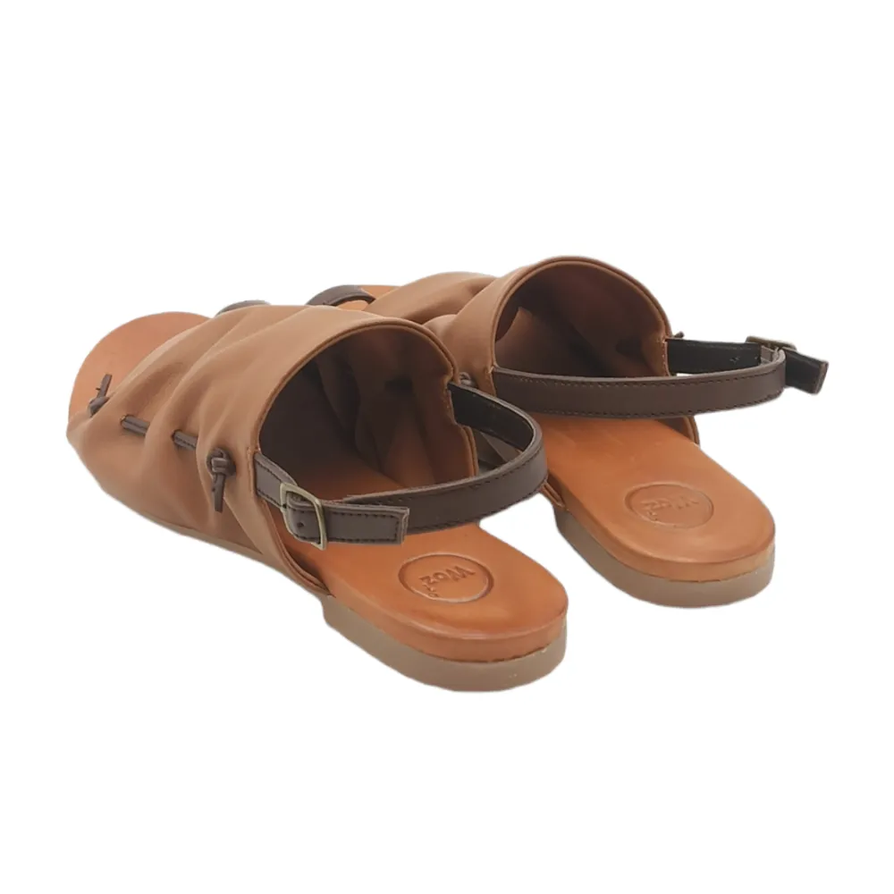 Sandalo donna infradito fascia in pelle Woz 19837 Cam Tan/Tdm