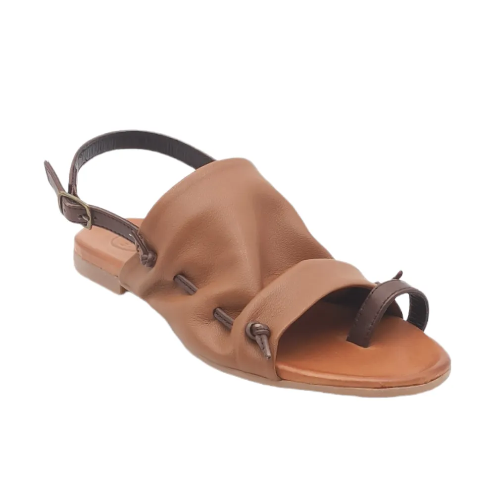 Sandalo donna infradito fascia in pelle Woz 19837 Cam Tan/Tdm