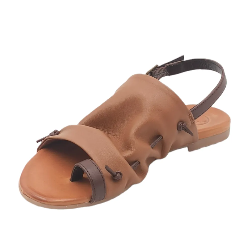 Sandalo donna infradito fascia in pelle Woz 19837 Cam Tan/Tdm
