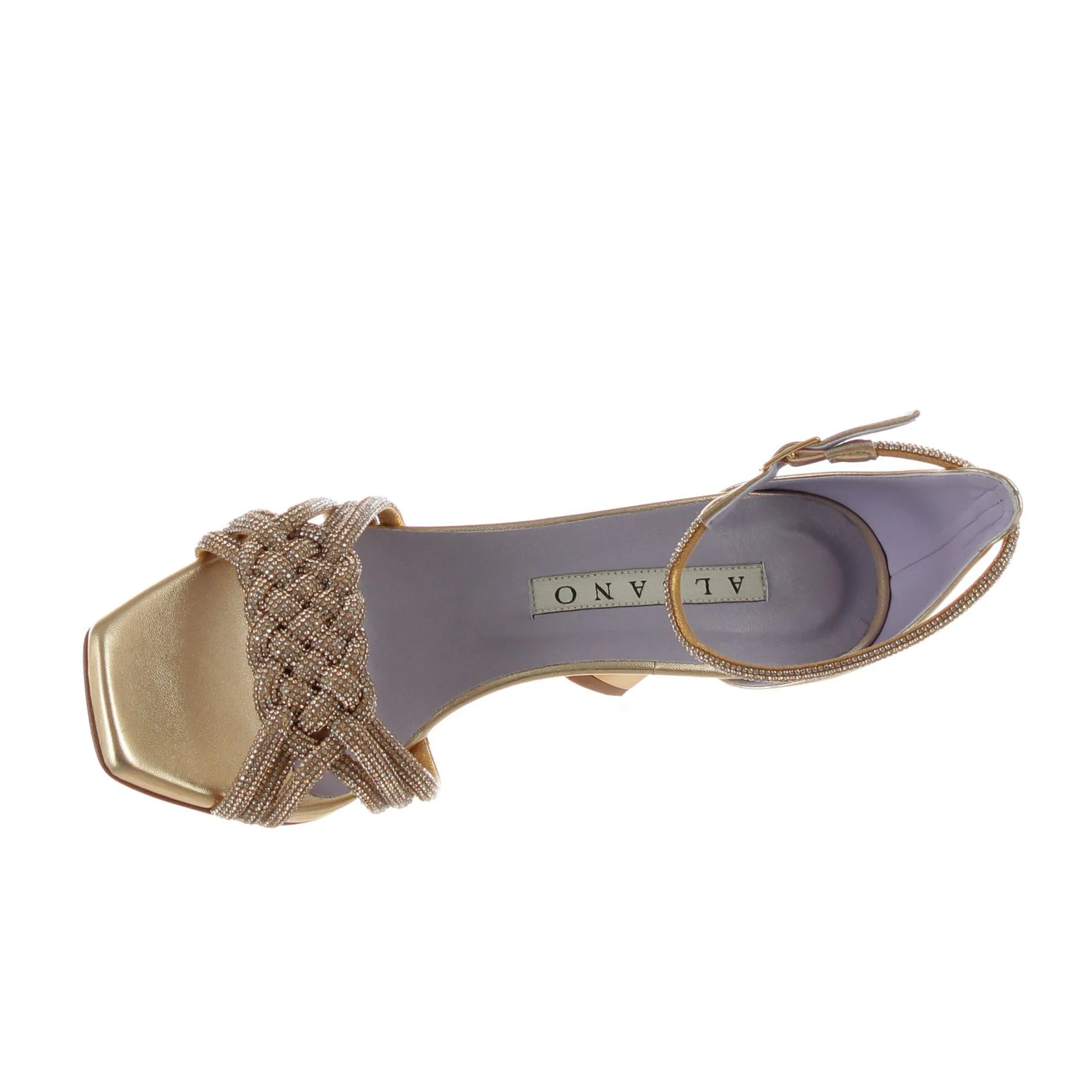 Sandalo in pelle metal con tallone chiuso e strass