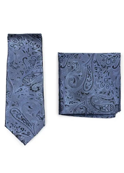 Set di cravatte e fazzoletti da taschino da uomo con motivo Paisley, blu pallido