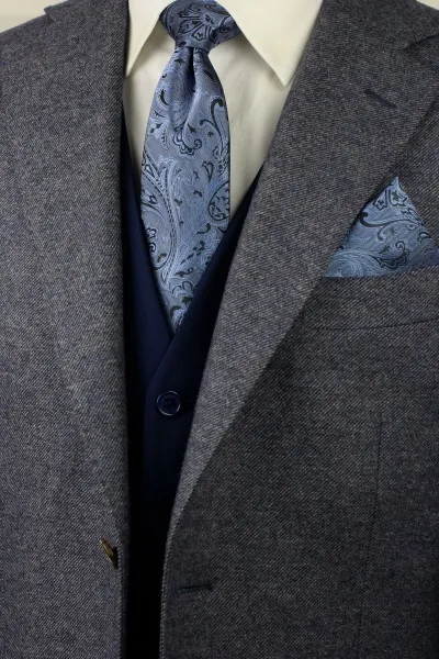 Set di cravatte e fazzoletti da taschino da uomo con motivo Paisley, blu pallido