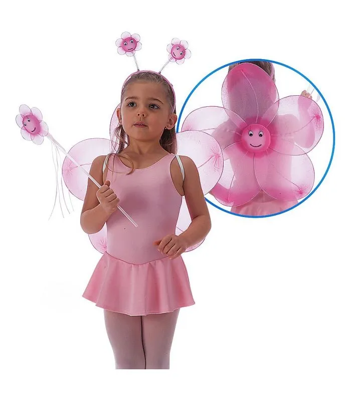 Set fiore rosa (cerchietto, ali diam. cm. 45 ca. e bacchetta)