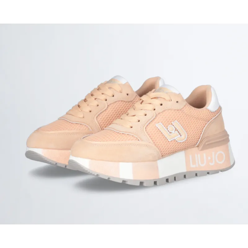 Sneakers platform in suede e mesh Papaya