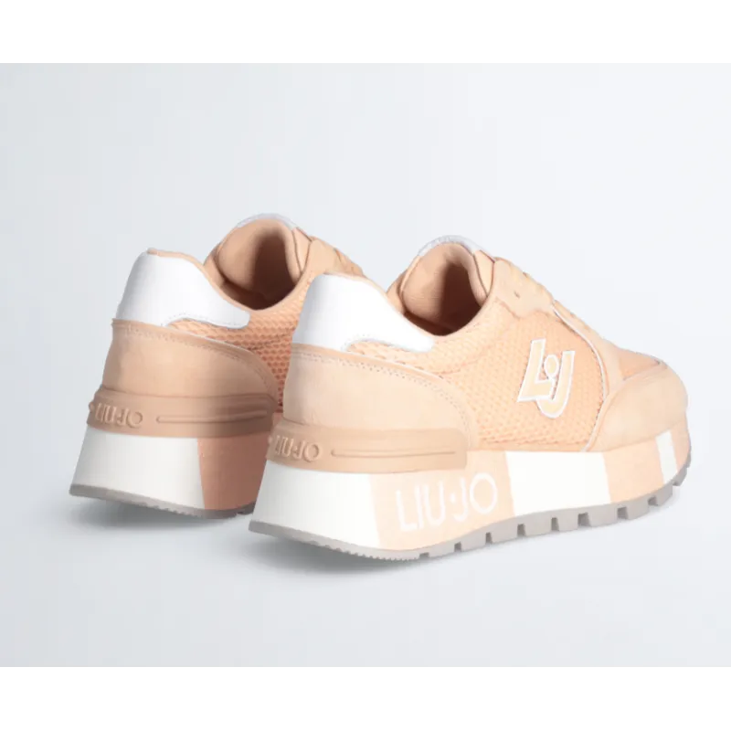 Sneakers platform in suede e mesh Papaya