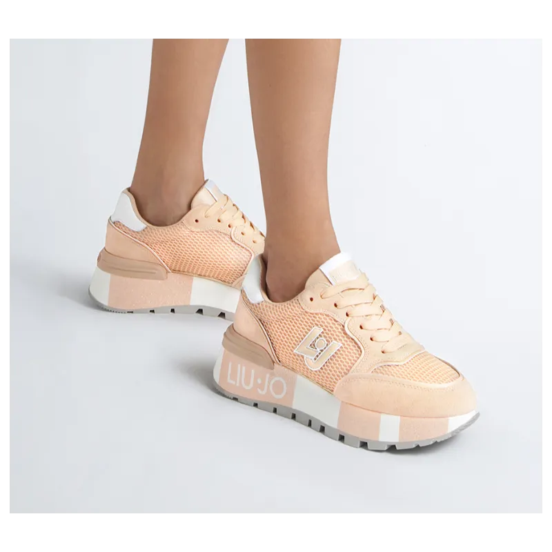Sneakers platform in suede e mesh Papaya