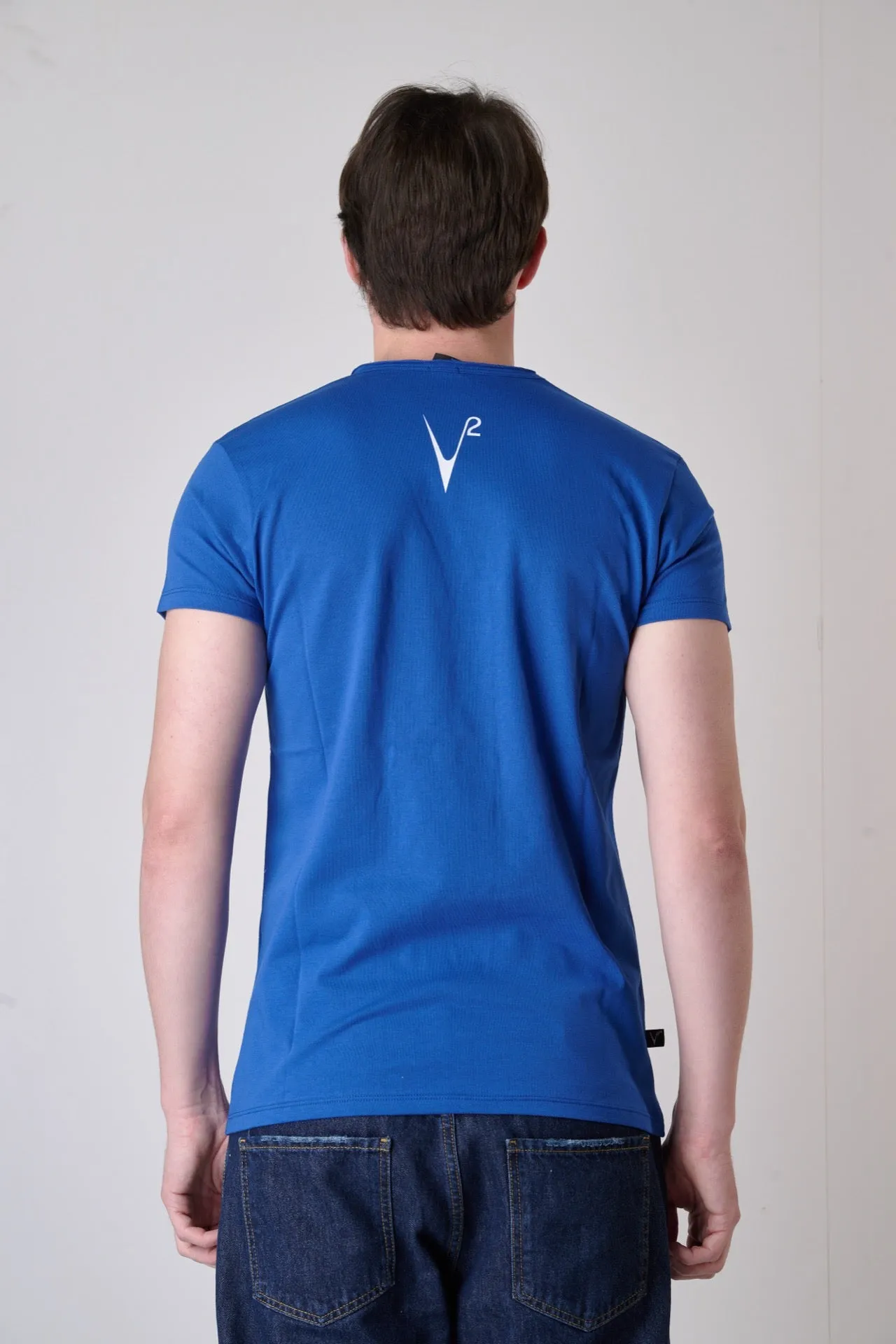 T-Shirt Blu Royal con Taschino in tessuto V2 e schizzi di vernice