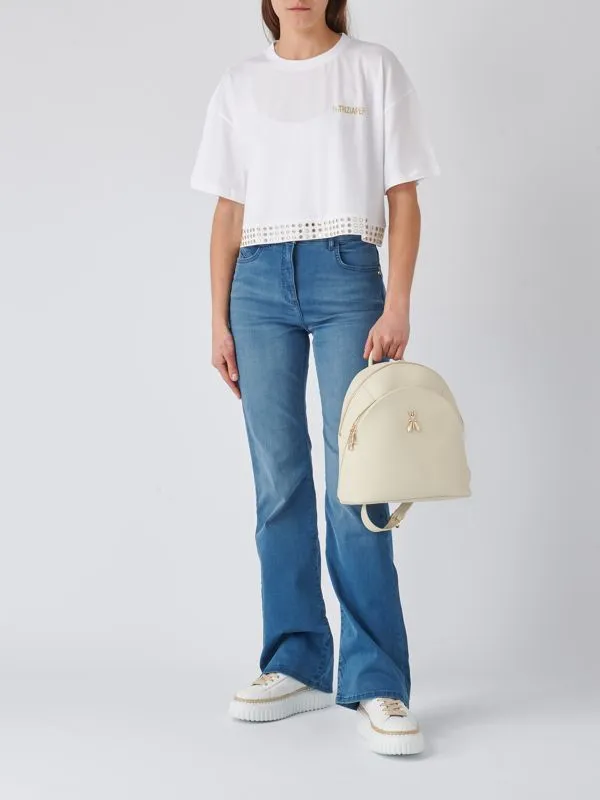 T-shirt donna Patrizia Pepe in cotone con borchie Bianco Ottico