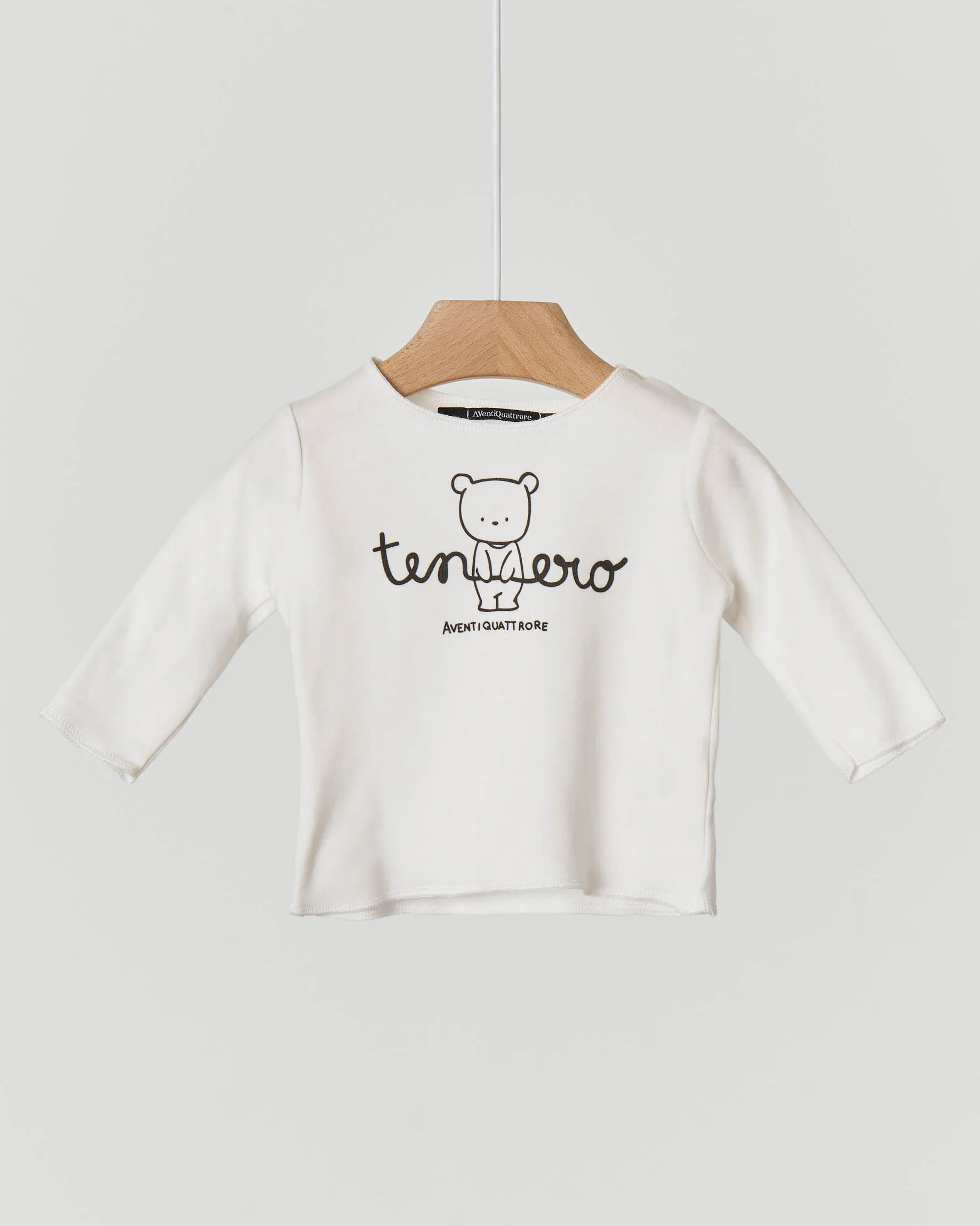 T-shirt manica lunga bianca con orsetto e scritta tenero 3-9 mesi