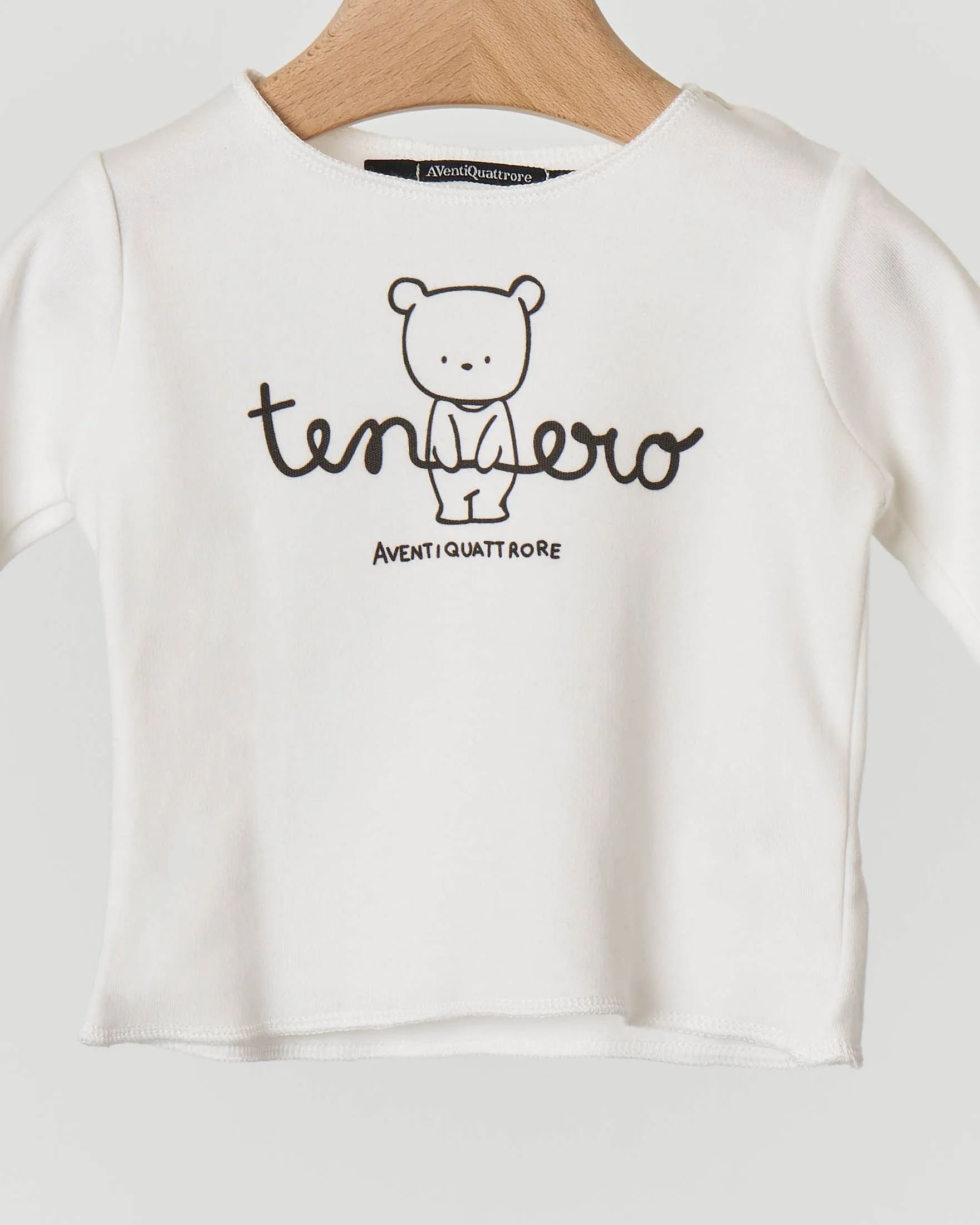 T-shirt manica lunga bianca con orsetto e scritta tenero 3-9 mesi
