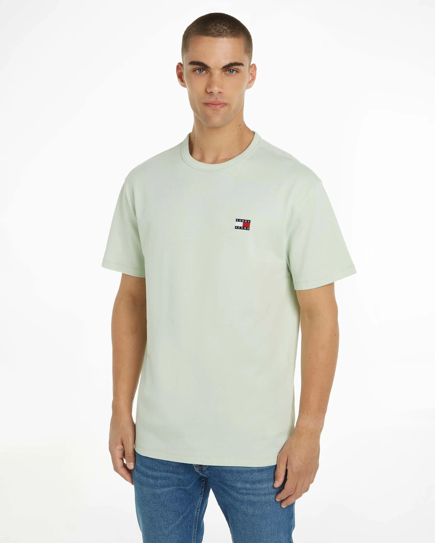 T-shirt verde menta mezza manica con flag porta logo ricamato sul petto