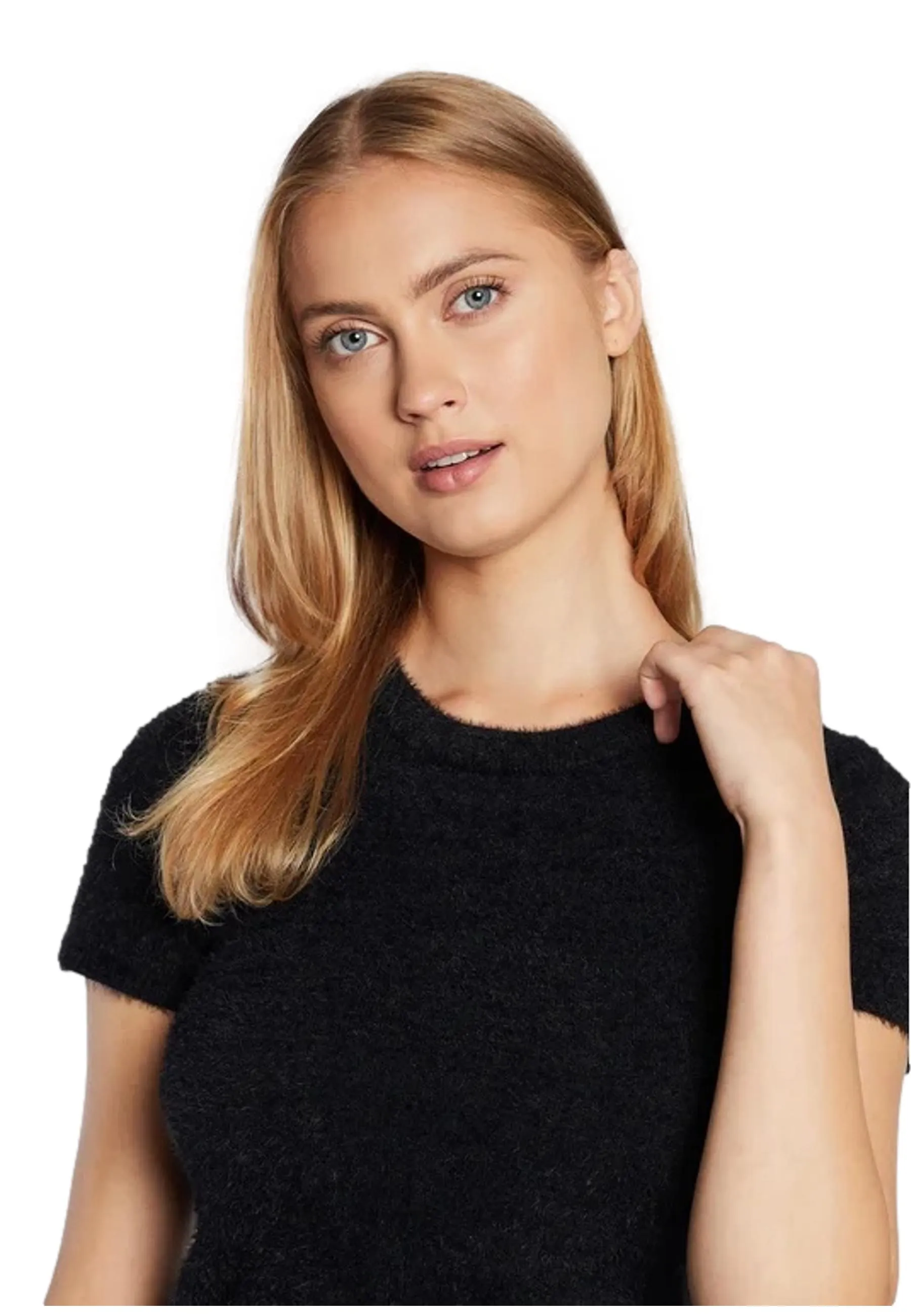 Top nero glamour a maniche corte in maglia
