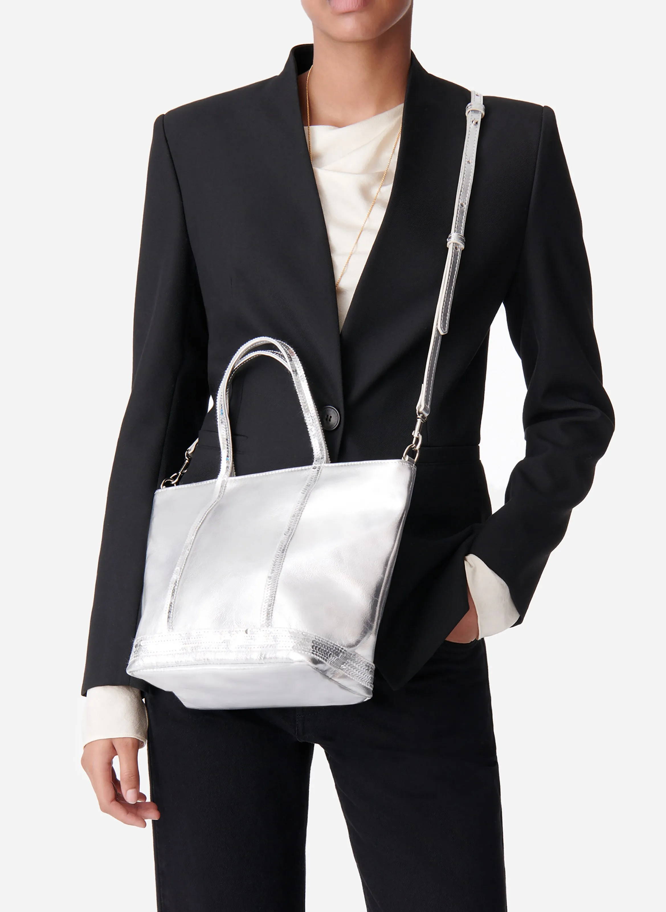  VANESSA BRUNO   CABAS S  - Cabas S bandoulière en cuir | Grigio
