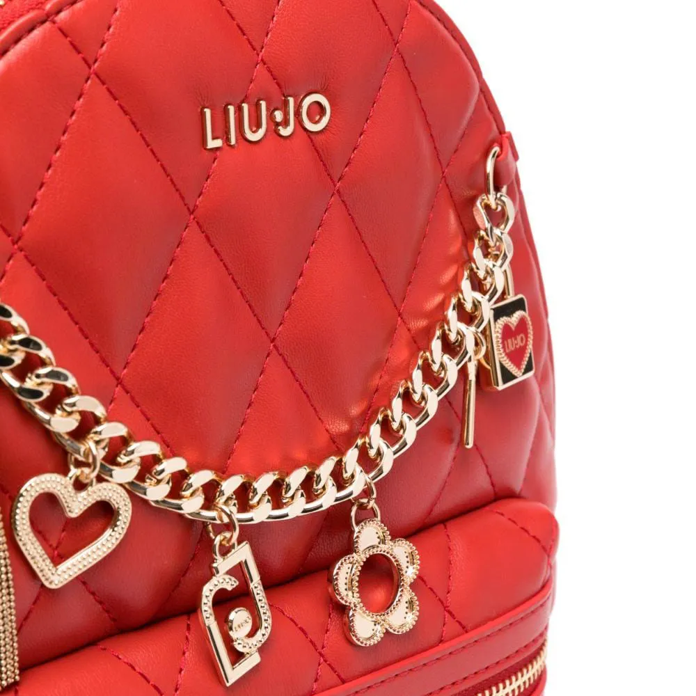 Zaino Donna LIU JO Ecosostenibile Matelassè Rosso Strawberry con Charms